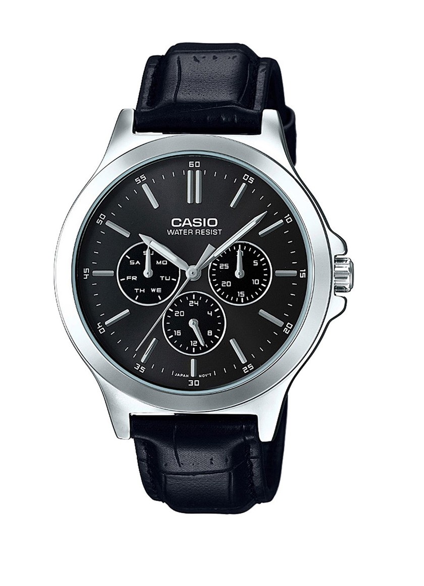 Casio Standart Men&#039;s Black Dial Leather Band Watch - MTP-V300L