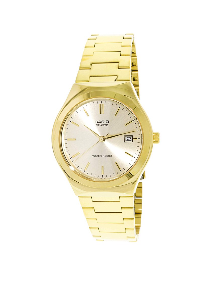 Casio Mens Stainless Steel Analog Watch Gold w/White Dial Buttons - MTP-1170N